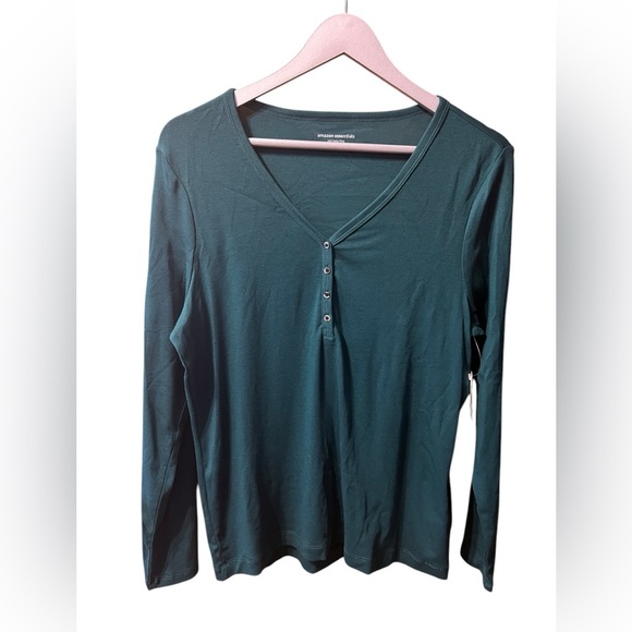 Amazon Essentials Hunter Green V-Neck Long Sleeve Tee XXL - Picture 1 of 5
